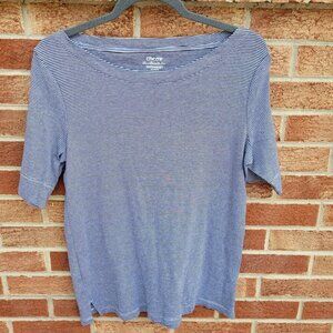Chico's The Ultimate Tee Shirt Women's Size Med Striped Blue and White